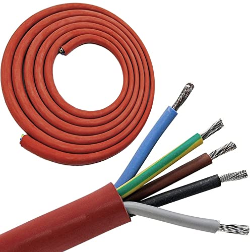 1-20 Meter (m) Silikonkabel 5x2,5 mm² | SiHF | Hitzebeständige und flexible Silikonleitung | Saunakabel | Optimal für Saunaöfen | -60°C bis +180°C | Wärmegeräte, Scheinwerfer, Heizkraftwerke etc.