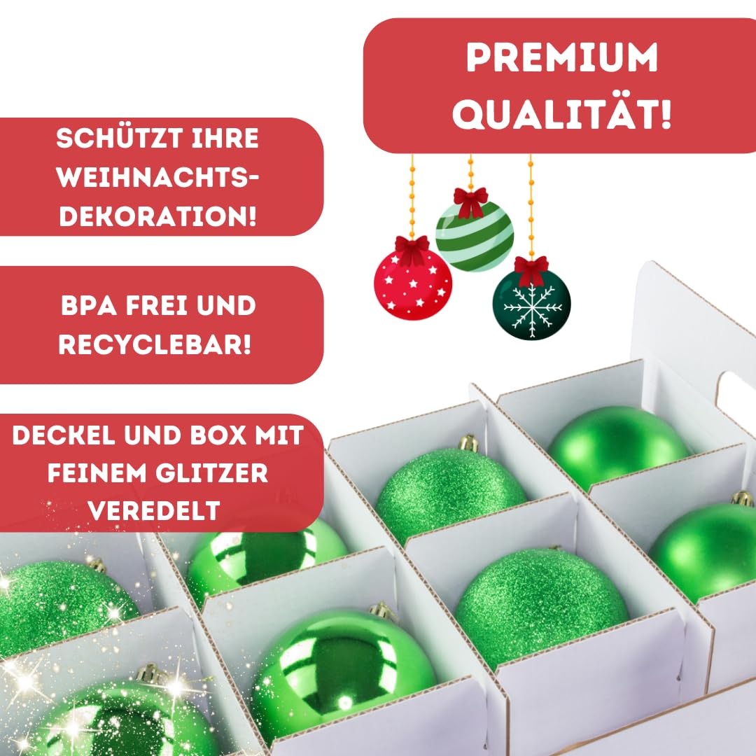 Quality-Collection Weihnachtskugeln Aufbewahrung für 71 Kugeln | Extrafach im Deckel | Große & stabile Glitzer-Weihnachtsbox | Verschließbarer Deckel | Christbaumkugeln