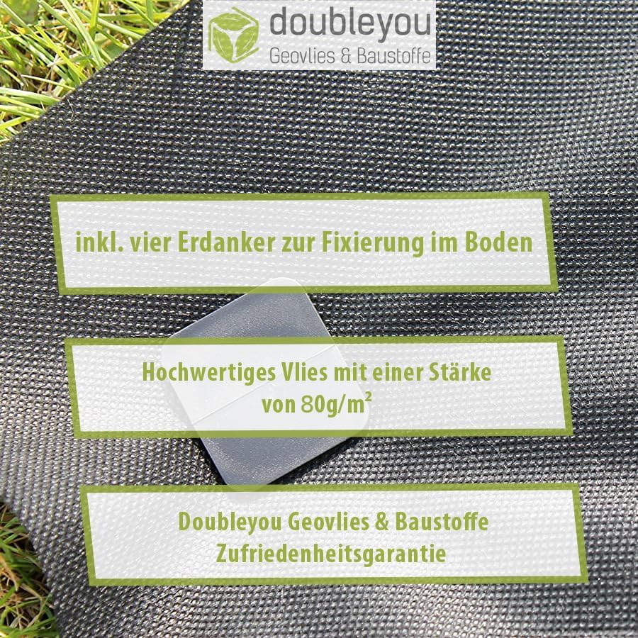 Sandkastenvlies XXL | 3,2 x 3,2 m | Unkrautvlies | 80g/m2 | Schwarz | Schutzvlies für Sandkasten inkl. 4 Erdanker | Maximaler Schutz gegen Unkraut und Schmutz | Ideal für Sandkasten und Beete