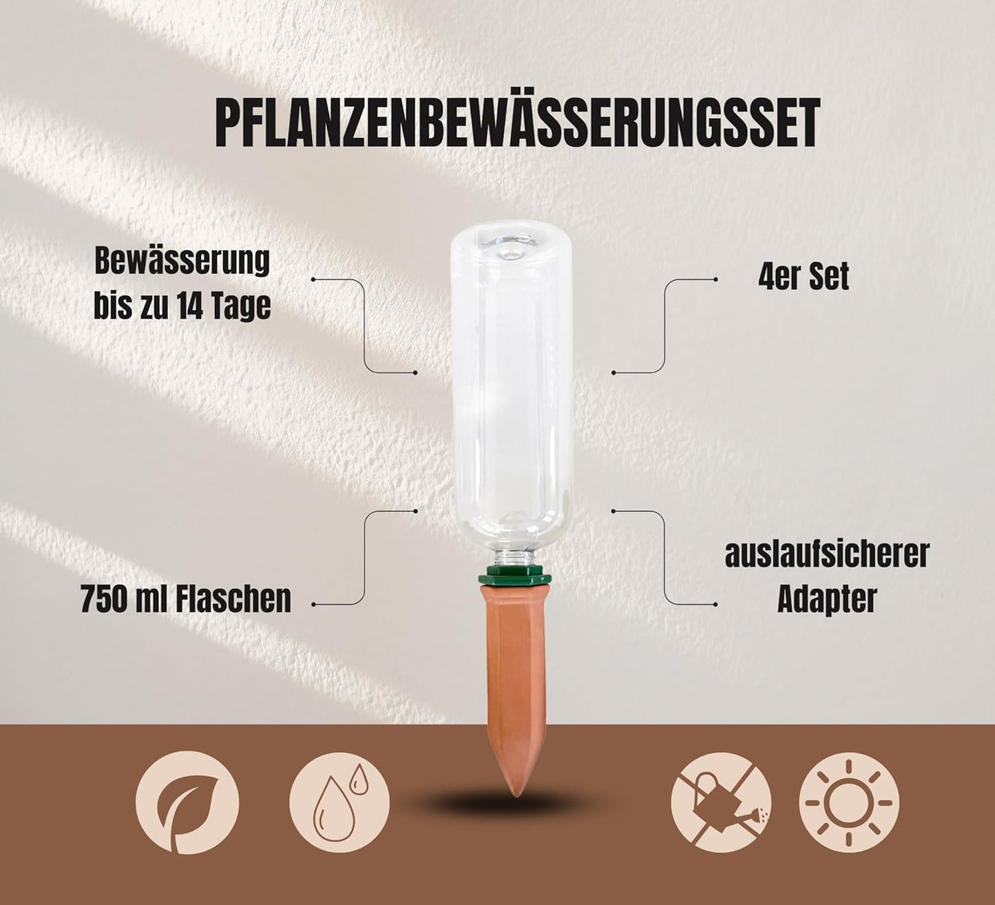 Tonkegel für die Pflanzenbewässerung inkl. Flaschen | 4er-Set