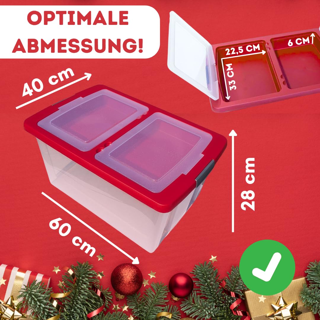 Quality-Collection Weihnachtskugeln Aufbewahrung für 71 Kugeln | Extrafach im Deckel | Große & stabile Glitzer-Weihnachtsbox | Verschließbarer Deckel | Christbaumkugeln