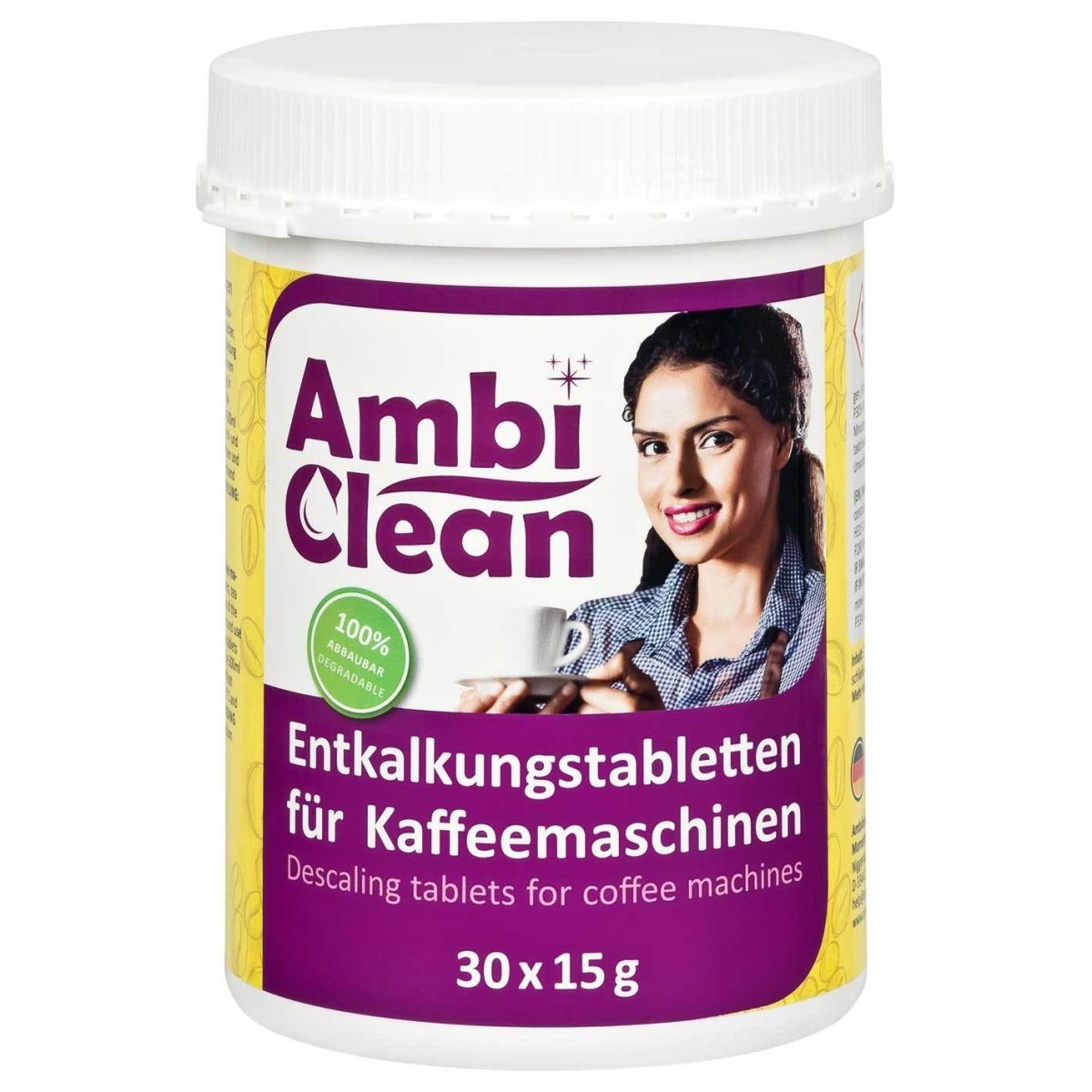 AmbiClean 30 Entkalker-Tabletten in der Dose für Kaffeevollautomat, Kaffeemaschine - - 30x15 | 450g - Ambideluxe GmbH